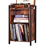 LELELINKY Record Player Stand, 2-Tier Vinyl Record Storage Cabinet with Metal Frame, Cube Vinyl Holder Organizer, Turntable Stand, End Table, Nightstand for Living Room, Bedroom, Office- Retro Brown