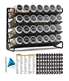 SpaceAid 4 Tier Spice Rack Organizer with 28 Spice Jars, 386 Spice Labels, Chalk Marker and Funnel Set for Cabinet, Countertop, Pantry, Cupboard or Door & Wall Mount