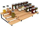 Derkniel 4 Tier Expandable Bamboo Spice Rack Cabinet Step Shelf Organizer for Kitchen Pantry Countertop Cupboard, Set of 2