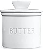 PriorityChef French Butter Crock for Counter, Butter Keeper With Water Line for Fresh Spreadable Butter, Farmhouse Style Ceramic Butter Keeper for Countertop, Holds 1 Stick, White