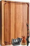 Home Hero X Large Wood Cutting Board 1.5' Thick, Reversible Acacia Wood Charcuterie Board with Handle, Butcher Block Cheese Board with Deep Groove and Bonus Cleaning Brush & Cheese Knife