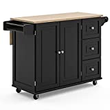 Homestyles Dolly Madison Kitchen Cart with Wood Top and Drop Leaf Breakfast Bar, Rolling Mobile Kitchen Island with Storage and Towel Rack, 54 Inch Width, Black