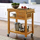 Home Aesthetics Bamboo Rolling Kitchen Island Cart, Butcher Block Food Kitchen Prepping Cart Trolley on Wheels, Rolling Wood Kitchen Cart with Drawers Shelves, Towel Rack, Locking Casters