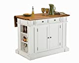 Homestyles Americana Kitchen Island with Wood Top and Drop Leaf Breakfast Bar, Storage with Drawers and Adjustable Shelves, 50 Inch Width, 49.75 inches, White and Oak