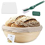 9 Inch Proofing Basket,WERTIOO Bread Proofing Basket + Bread Lame +Dough Scraper+ Linen Liner Cloth for Professional & Home Bakers