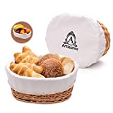 Large Bread Basket for Serving Set - 12x9” Wicker Basket with Removable Liner and Cover Bread Storage and Bread Serving Basket for Homemade Sourdough Bread. Pantry and Fruit Basket by Artizanka