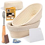 10 Inch Oval Bread Banneton Proofing Basket with Liner Cloth– Set of 2 + Premium Bread Lame and Slashing Scraper, the ideal Baking Bowl for Sourdough and Yeast Bread Dough by Criss Elite