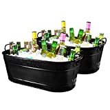 BREKX Colt Black Hammered Galvanized Beverage Tubs, Ice and Drink Bucket with Handles, 15 Quarts, Set of 2