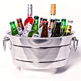 BREKX Stainless Steel Beverage Tub, Double-Walled Insulated Anchored Ribbed Drink Tub & Ice Bucket with Double Hinged Handles, Drink Chiller for Parties, 12 Quarts