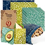 Reusable Food Wraps w/Beeswax Assorted 9 Packs - Eco-Friendly Reusable Wraps, Biodegradable, Zero Waste, Organic, Sustainable, Plastic-Free Food Storage, 5S, 3M, 1L w/ Abstract Curves Pattern