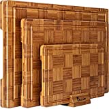 Extra Large Bamboo Cutting Boards, (Set of 3) Chopping Boards with Juice Groove Bamboo Wood Cutting Board Set Butcher Block for Kitchen, End Grain Serving Tray by Kikcoin