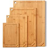 Hiware 4-Piece Bamboo Cutting Boards for Kitchen, Heavy Duty Cutting Board with Juice Groove, Bamboo Chopping Board Set for Meat, Vegetables - Pre Oiled, Extra Large