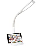 OttLite LED Desk Lamp, White – Tablet & Smart Phone Stand, USB Charging Port, Touch Light Switch, Flexible Neck Height, for Cooking, Crafting, Sewing & Working
