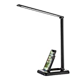 Fugetek LED Desk Office Lamp with Wireless Charger & USB Charging Port, Round Base, Touch Control, 5 Lighting Modes, 30/60 Min Auto Timer, Eye-Caring, Dimmer, Black