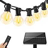 Solar Outdoor String Lights with Remote, 50FT dimmable LED Patio Lights Outdoor with 26 Edison Bulbs, Waterproof Solar Lights Outside Garden Backyard Balcony Camping Party