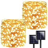 2-Pack Each 72FT 200 LED Solar String Lights Outdoor, Super Bright Solar Outdoor Lights (Upgraded Larger LED Beads), 8 Modes Solar Fairy Lights for Garden Tree Patio Party (Warm White)