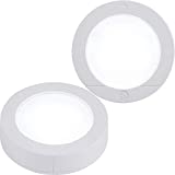 GE Wireless LED Puck Lights, 2 Pack, Battery Operated, 20 Lumens, Touch Activated On/Off, Bright White, Under Cabinet Lighting, Ideal for Closets, Cabinets, Garage and More, 25434