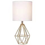 COTULIN Gold Modern Hollow Out Base Living Room Bedroom Small Table Lamp,Bedside Lamp with Metal Base and White Fabric Shade,Cute Nightstand Lamps