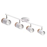 TeHenoo Adjustable Track Lighting Kit, 4-Lights Ceiling Light GU10 Bulb with Metal and Wood Shade for Living Room, Kitchen, Utility Room (White)