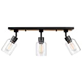 Globe Electric 59798 Griffith 25' 3 Track Lighting, Faux Wood Finish, Matte Black Accents, Clear Glass Shades