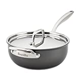 Breville Thermal Pro Hard Anodized Nonstick Sauce Pan/Saucepan/Saucier with Lid and Helper Handle, 4 Quart, Gray