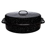 Millvado Roasting Pan, Roaster Pan with Lid, Extra Large 20 lb Capacity, 19' Granite Oven Roaster Oval Shaped Speckled Enamel on Steel Cookware