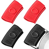 2 Pairs Silicone Assist Handle Holder Heat Insulated Hot Pot Grip Handle Cover Sleeve Grip for Cast Iron Woks, Pans, Griddles, Skillets, Plates, Red and Black