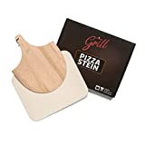Pizza Stone by Hans Grill Baking Stone For Pizzas use in Oven and Grill / BBQ FREE Wooden Pizza Peel Rectangular Board 15 x 12 ' Inches Easy Handle Baking | Bake Grill, For Pies, Pastry Bread, Calzone