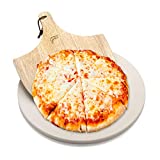 Pizza Stone by Hans Grill Baking Stone For Pizzas use in Oven and Grill / BBQ FREE Wooden Pizza Peel Round Board 15 Inches (38CM) Easy Handle Baking | Bake Grill, For Pies, Pastry Bread, Calzone