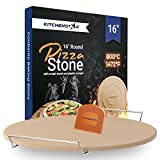 KitchenStar Pizza Stone for Oven 16 inch - Cordierite Baking Stone Set with Stainless Steel Rack and Plastic Scraper - Durable and High-Quality Ceramic Pizza Stones for Grill and Oven