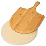 GEEBOBO Pizza Stone for Oven and Grill, Free Wooden Pizza Peel Paddle,Durable and Safe Pizza Stone for Grill,Thermal Shock Resistant Cordierite Cooking Stone ,baking stone (12 inch)