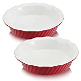 Pie Pan 9 Inch 2 Pack, WERTIOO Ceramic Pie Dish, Pie Plate for Dessert Kitchen, Round Baking Dish Pan for Dinner (Rouge Red)