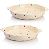 Cedilis Set of 2 Ceramic Pie Pan, 9 Inches Pie Plate for Baking, 42 Ounce Deep Pie Pan with Handles, Round Baking Dish for Apple Pie, Pumpkin Pie, Beige