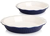 AVLA 2 Pack Ceramic Pie Dish, 9 Inches Pie Pan Pie Plate Round Baking Dish Pan with Ruffled Edge for Kitchen Cooking Dessert Dinner, Navy Blue