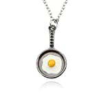 RUIZHEN Innovative 3D Fried Egg Pan Charm Pendant Necklace (black)
