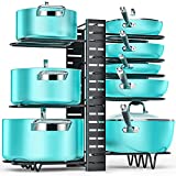 Pan Organizer Rack for Cabinet, Pot and Pan Organizer for Cabinet with 3 DIY Methods, Adjustable Pan Pot Rack with 8 Tiers, Heavy Duty Pot Organizer Deep U-shaped Design with Obstructed Slip Layer, Premium Kitchen Organization & Storage and Cabinet Organizer