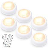 LEDERA Puck Lights with Remote, LED Under Cabinet Lights Battery Operated, Dimmable Battery Powered Lights with Timer, Stick On Closet Lights, Stick-up Lights for Kitchen Indoor, Pack of 6