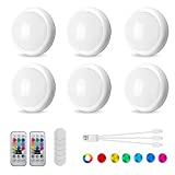 Puck Lights with Remote, 2021 Upgraded USB Charge LED ProaStar，Under Cabinet Lighting with 2 Remote Control,4000K, Under Counter Lights for Kitchen, Under Cabinet, Counter( 6 Packs)