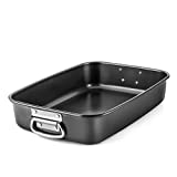 Nonstick Lasagna Pan 3 Inch Deep - HONGBAKE 15x10 Baking Pan with Stainless Steel Handles Extra Deep Sheet Cake Pan for Lasagna Noodle, Brownie Easy to Clean And Dishwarsher Safe, Dark Grey