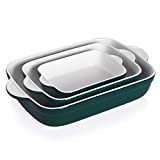 Sweejar Ceramic Baking Dish, Non-Stick Roasting Pan with Handles, Rectangular Lasagna Pan for Cooking, Kitchen, Cake Dinner, Banquet and Daily Use, 13 * 9 Inches, Set of 3 (Jade)