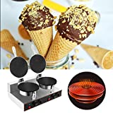 WICHEMI Commercial Ice Cream Cone Machine Electric Waffle Cone Maker Stainless Steel Non-Stick Egg Roll Cone Baker Double Head Waffle Roll Maker for Restaurant Home Use, 110V 2400W