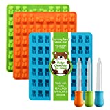 Lizber Newest Generation - 3 Packs Silicone Gummy Bear Candy Molds with 53 Cavities, 3 Bonus Droppers Perfect for Mints Chocolates Molds Fudge Ice Cubes, BPA Free ( Blue, Green, Orange)