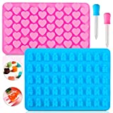 YLhao Silicone Molds, 105 Cavities Gummy Molds with 2 Droppers, Candy Molds Mini for Gummy Bear Molds - Heart Mold Fun Shapes, Food Grade Silicone Gummy Molds, Non Stick Mold 2 Pack (Blue, Pink)