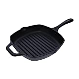 Victoria Cast Iron Grill Pan. Square Grill Pan, Seasoned with 100% Kosher Certified Non-GMO Flaxseed Oil, Black