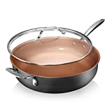 Gotham Steel Nonstick Sauté Pan with Lid – 5.5 Quart. Multipurpose Ceramic Jumbo Cooker Fry Pan with Glass Lid, Stay Cool Handle + Helper Handle, Oven, Stovetop & Dishwasher Safe, 100% PFOA Free