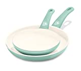GreenLife Soft Grip Healthy Ceramic Nonstick 7' and 10' Frying Pan Skillet Set, PFAS-Free, Dishwasher Safe, Turquoise