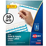 Avery 5 Tab Dividers for 3 Ring Binder, Easy Print & Apply Clear Label Strip, Index Maker Customizable White Tabs, 50 Sets (11556)