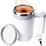 Self Stirring Mug,Rechargeable Auto Magnetic Coffee Mug with 2Pc Stir Bar,Waterproof Automatic Mixing Cup for Milk/Cocoa at Office/Kitchen/Travel 14oz Best Gift - White