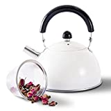 RockUrWok Tea Pot with Infuser, 27 Oz Stainless Steel Tea kettle for Stove Top, Perfect Size for One or Two, Light | White | Cute