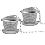 2 Pack Tea Ball Strainers for Loose Tea, JEXCULL Stainless Steel Tea Steeper Cooking Infuser and Drip Tray Set, Ultra-Fine Mesh Filters, Extended Chain Hook, Gift for Tea Lovers